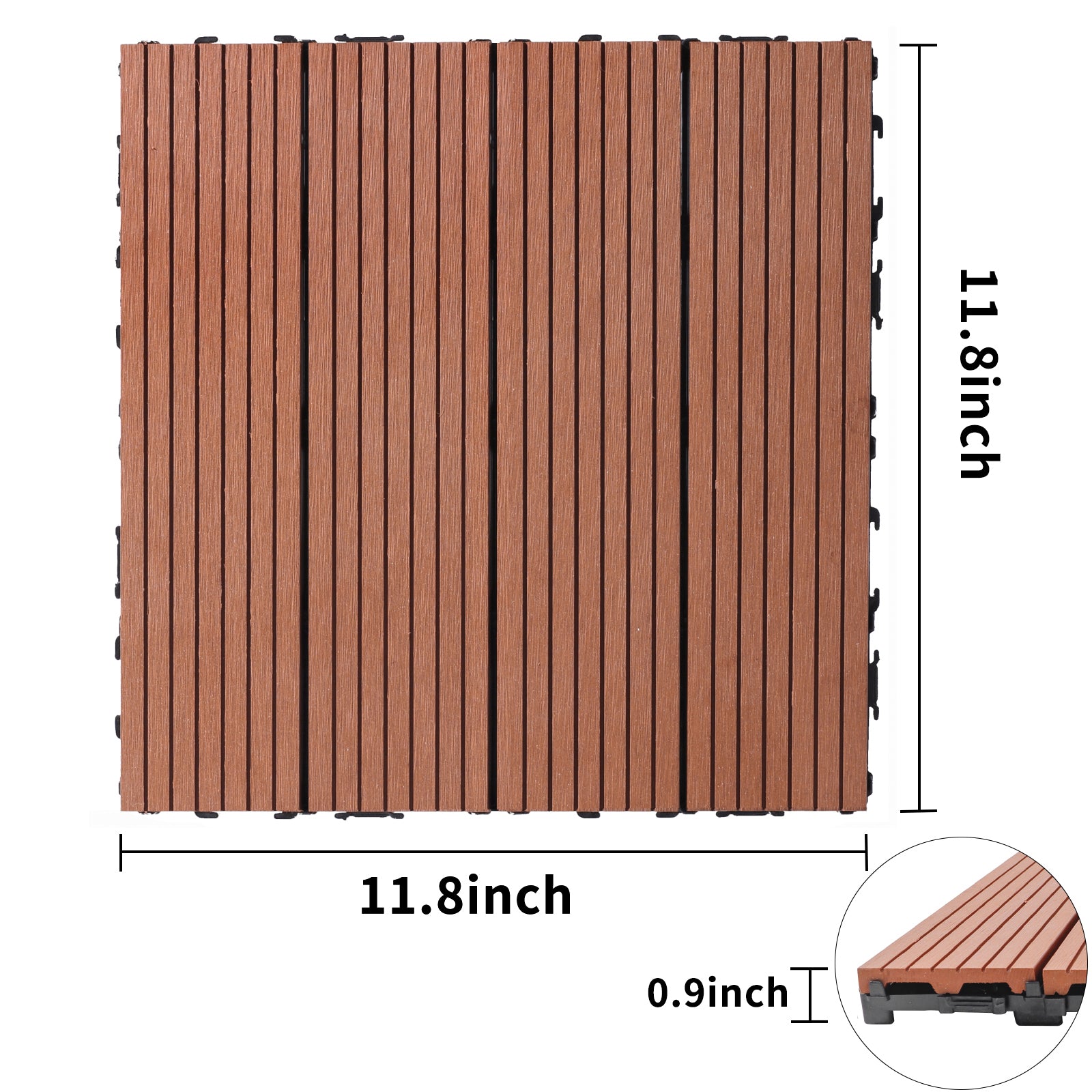 Wood Plastic Composite Deck Tiles Set Of 20, Sustainable Fsc Composite Decking Resist Rust, Water, Weather, Easy To Diy & Maintain, Ideal For Patios, Balconies, Rooftops, Mahogany Colour Mahogany Wood Plastic