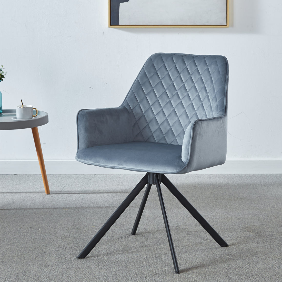 Modern Desk Chair No Wheel, Ergonomic Office Chair Home Office Upholstered Chair, Computer Chair For Bedroom, Reception Room, Living Room With Metal Legs Blue Fabric Metal