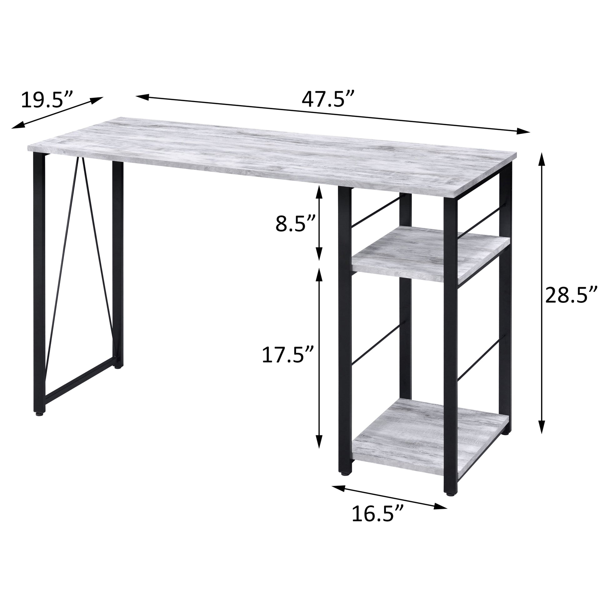 Antique White And Black 2 Shelf Rectangular Writing Desk Black Grey Office Industrial Rectangular Shelves Desk Wood Metal