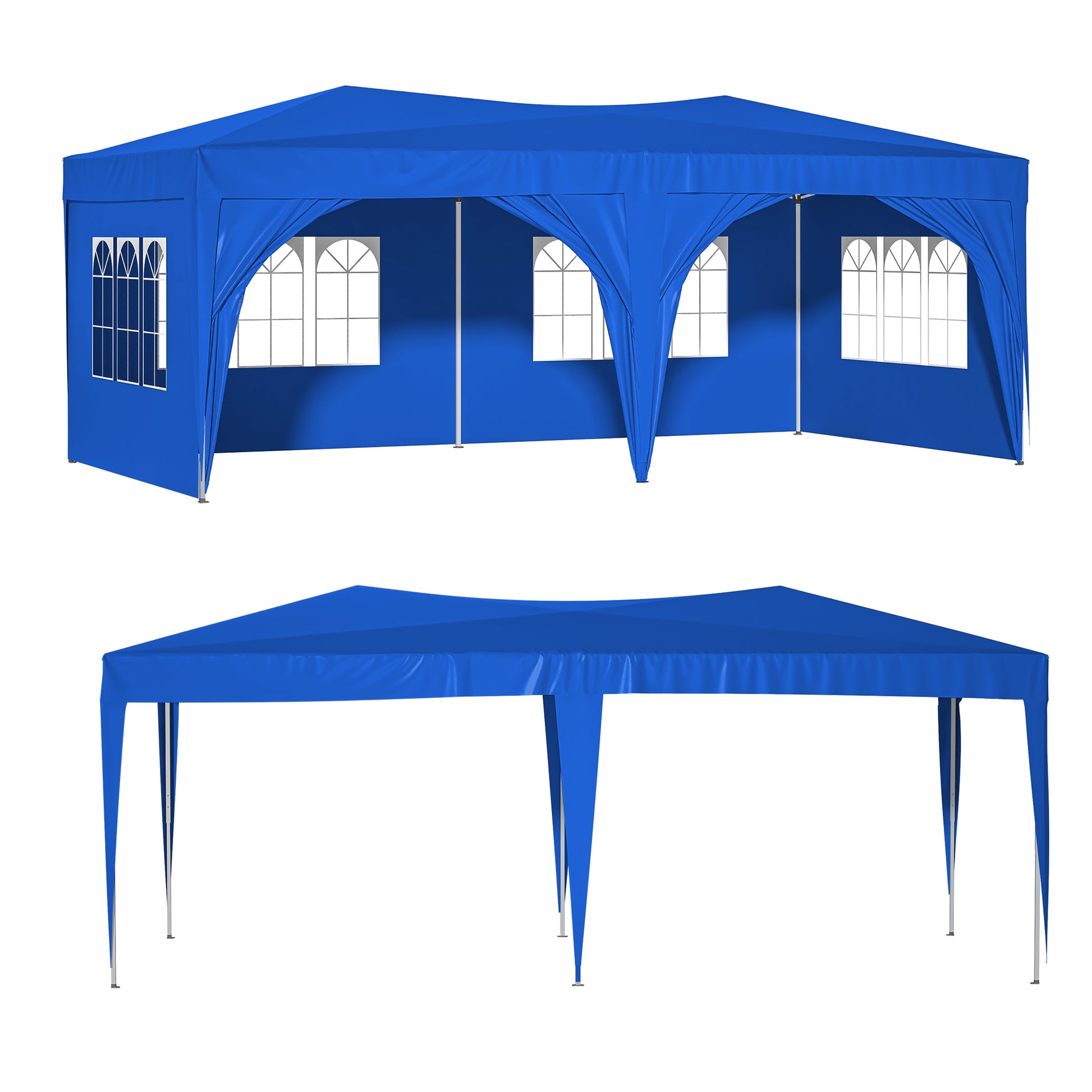 10'X20' Pop Up Canopy Tent With 6 Sidewalls, Ez Pop Up Outdoor Canopy For Parties, Waterproof Commercial Tent With 3 Adjustable Heights, Carry Bag, 6 Sand Bags, 6 Ropes And 12 Stakes, Blue Blue Metal