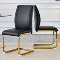 Luxury Simple Arch Chair Set Of 2 Black Pu Material High Resilience Dining Chair With Arched Metal Gold Leg. Black Gold Set Of 2 Metal,Pu