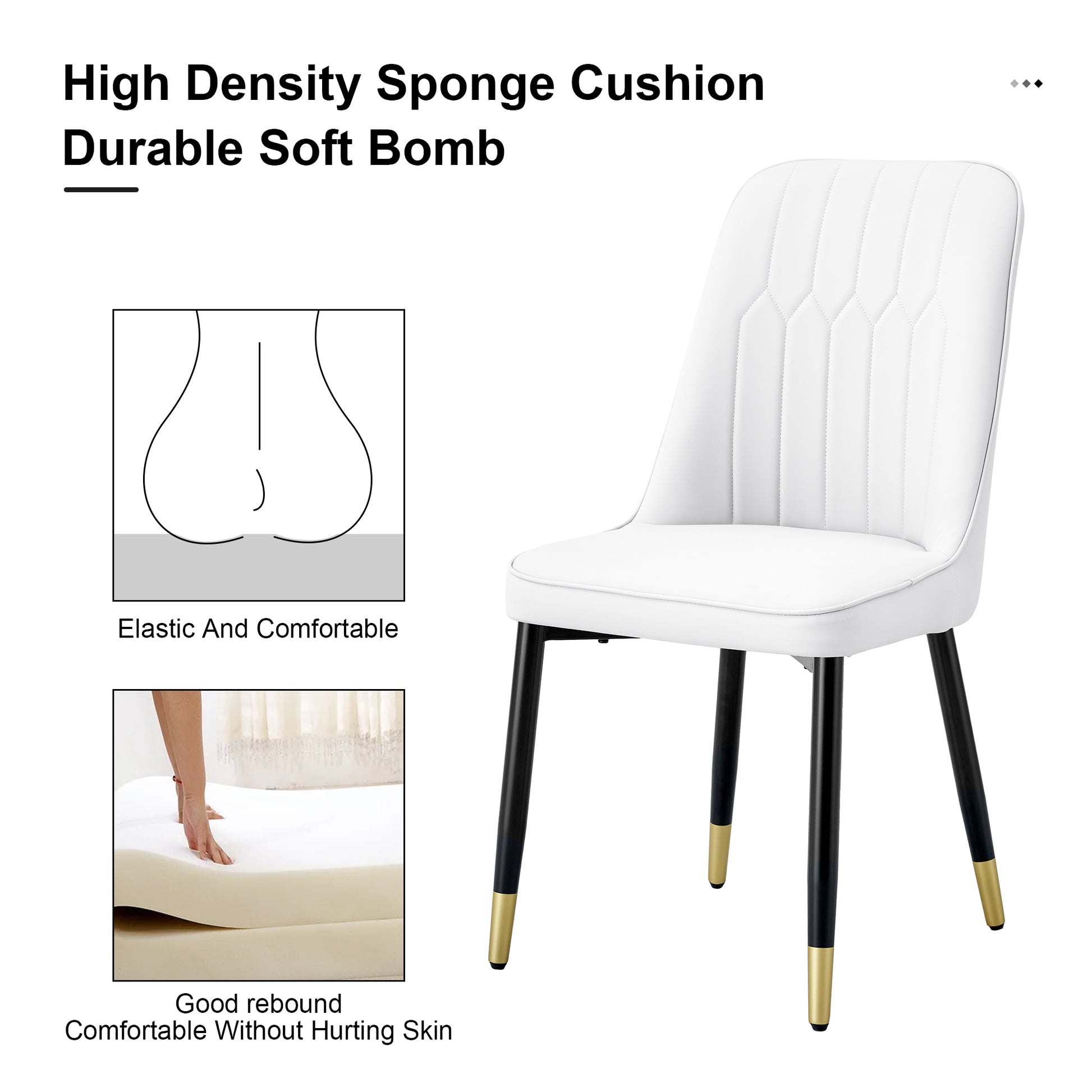 Table And Chair Set.The Table Has A Glass Top With Imitation Marble Pattern Stickers And Stainless Steel Golden Legs. Paried With Chairs With Pu Artificial Leather Backrest Cushions And Black Legs. White Gold Seats 8 Glass Metal