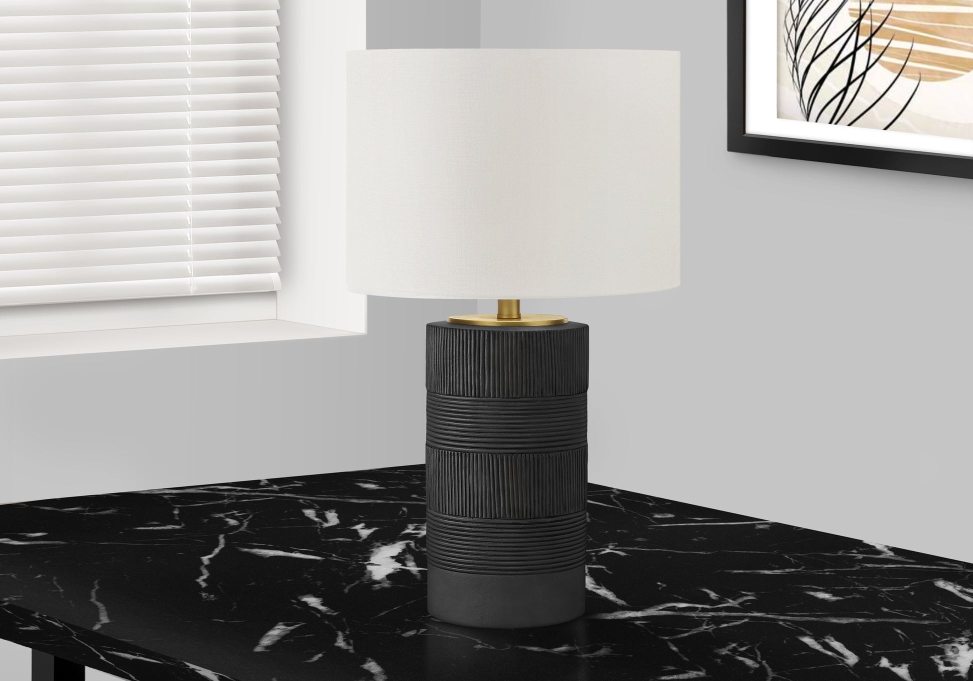 Lighting, 24"H, Table Lamp, Black Resin, Ivory Cream Shade, Contemporary Black Polyresin