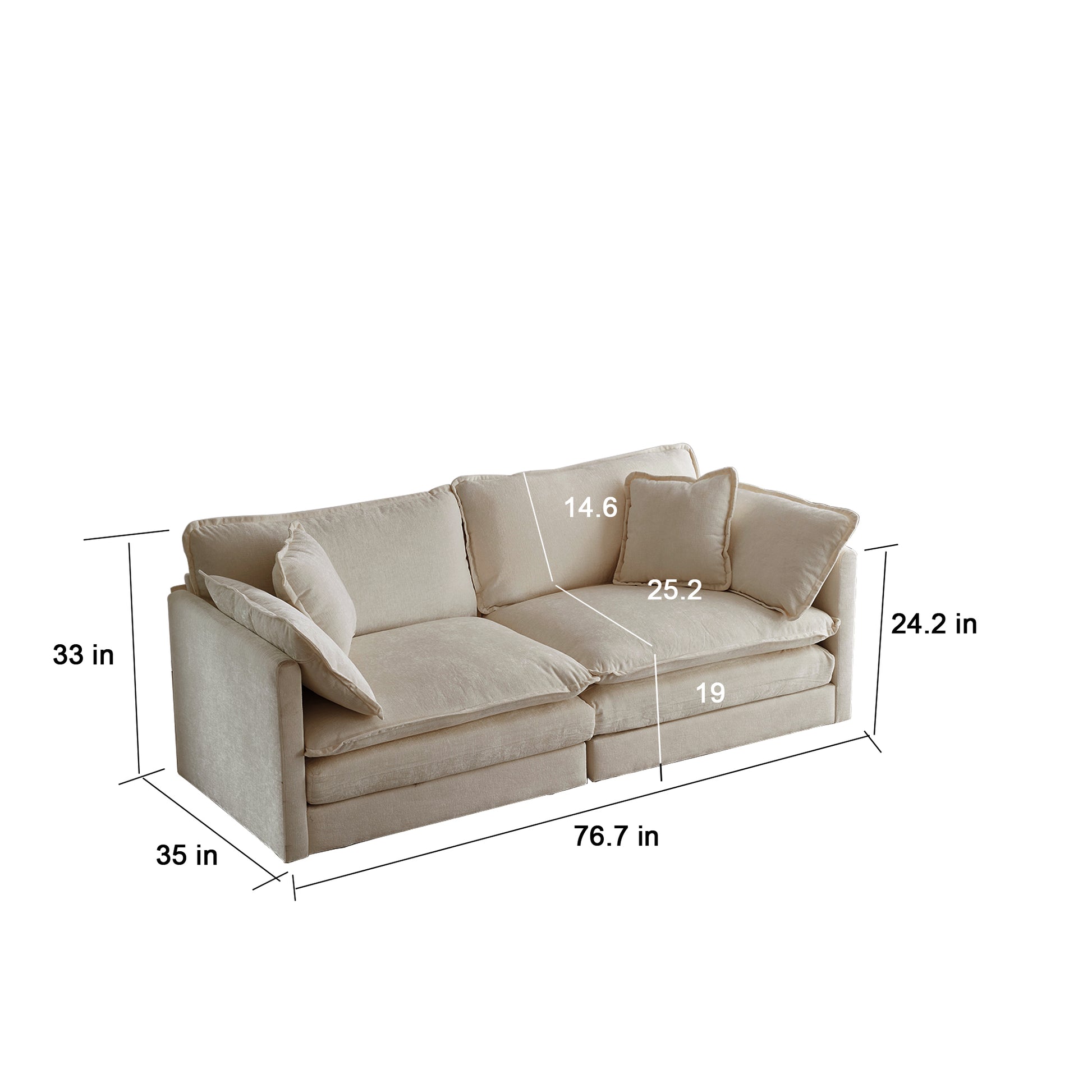2 Piece Living Room Set2 Pieces Upholstered Loveseat And Couch For Home Office Lounge, Sofa Set Of 2, 2 Piece 2 2 Seat Couch Set For Living Room ,Beige Chenille Beige Chenille 4 Seat