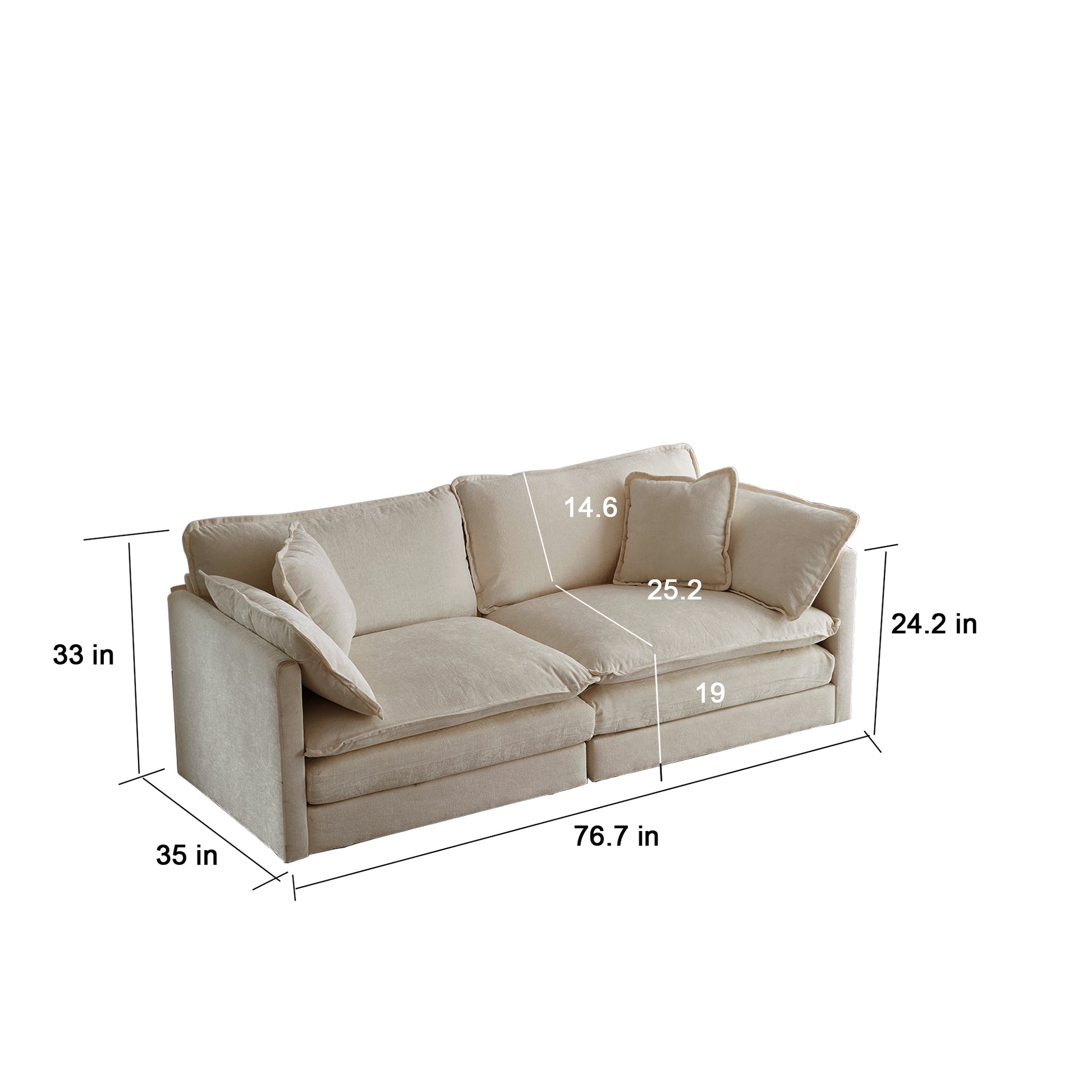 4 Piece Upholstered Sectional Sofa, 1 Piece Of 2 Seater Sofa And 2 Piece Of Ottomans2 Seater Loveseat Lounge With Ottomansbeige Chenille Beige Chenille 2 Seat