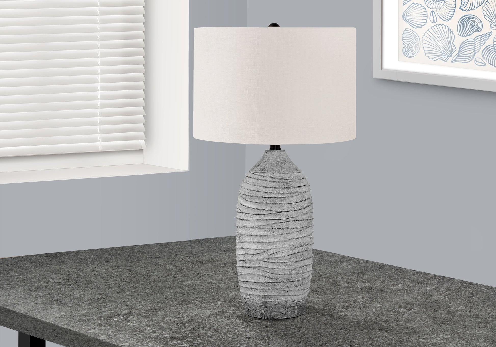 Lighting, 27"H, Table Lamp, Grey Resin, Ivory Cream Shade, Modern Grey Polyresin