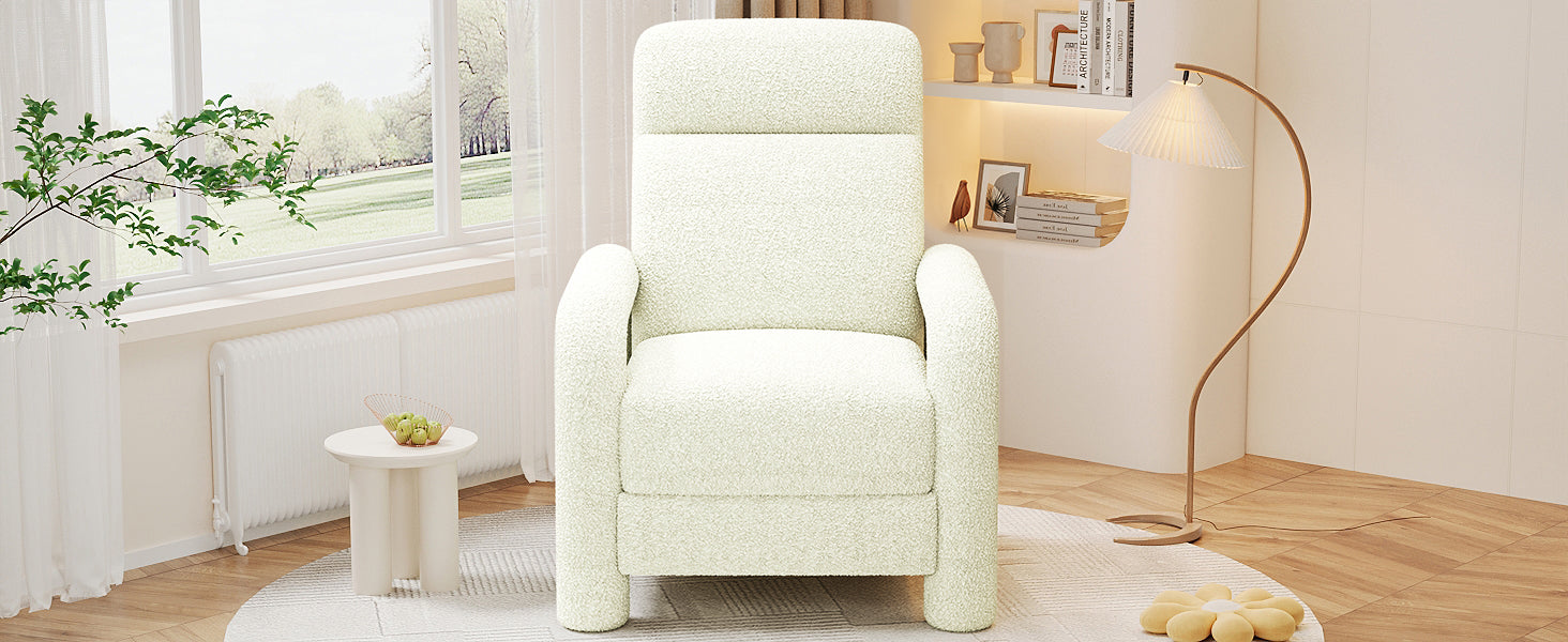 31.25" Push Back Recliner Armchair Upholstered Recliner Chair Single Sofa With Adjustable Backrest For Living Room, Beige Beige Teddy