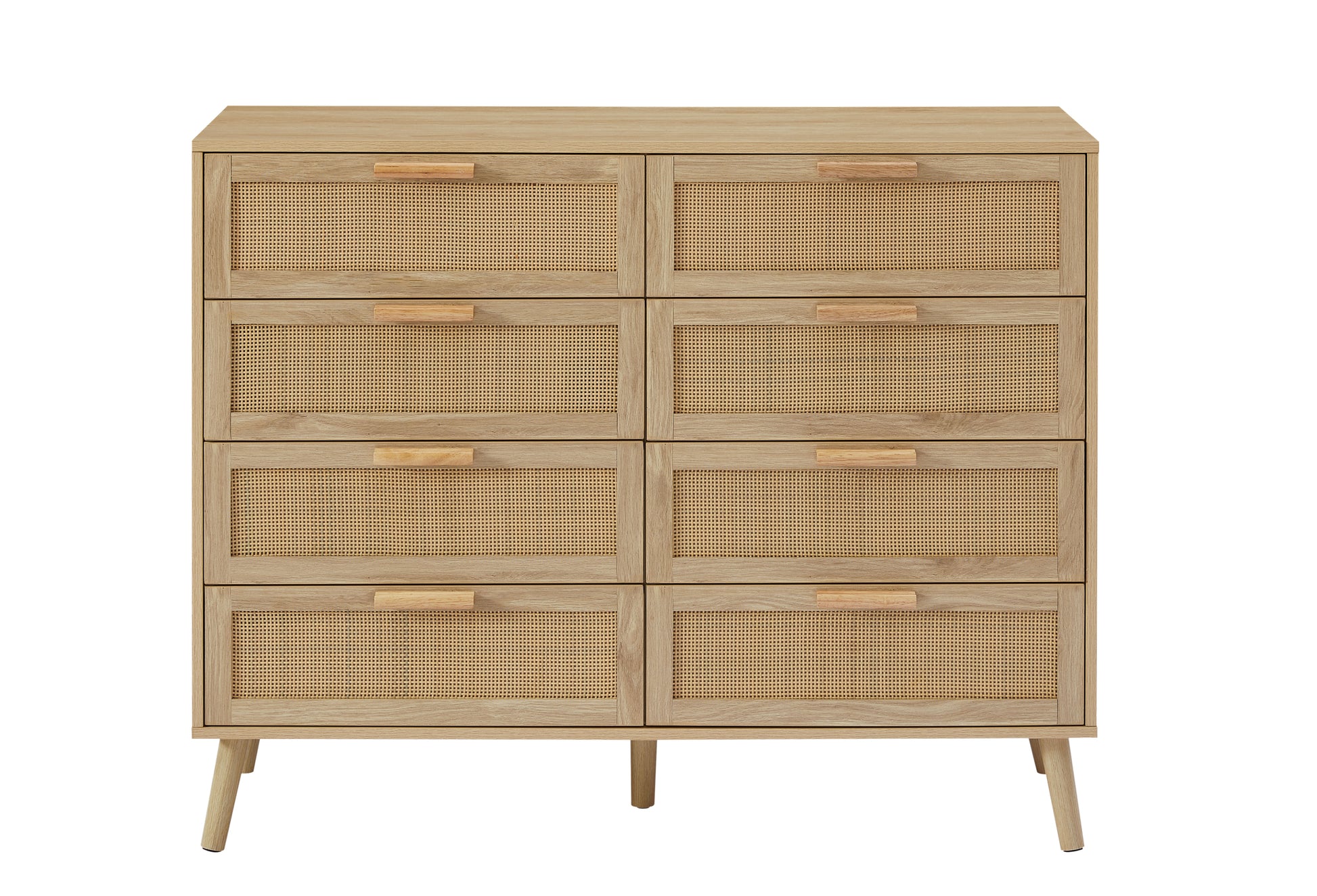 Bedroom Dresser, 8 Double Dresser With Rattan Drawers, Wood Chest Of Drawers For Kids Room, Living Room, Entry And Hallway, Natural, 47.2''W X 15.8''D X 37.4''H. Natural Particle Board