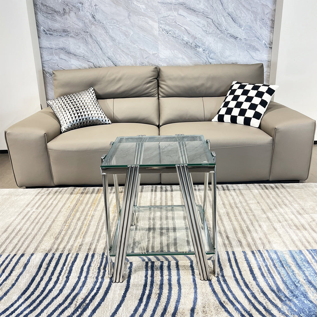 Silver Stainless Steel Double Layer Clear Tempered Glass End Table For Bed Room, Living Room Silver Clear Modern Square Stainless Steel,Tempered Glass