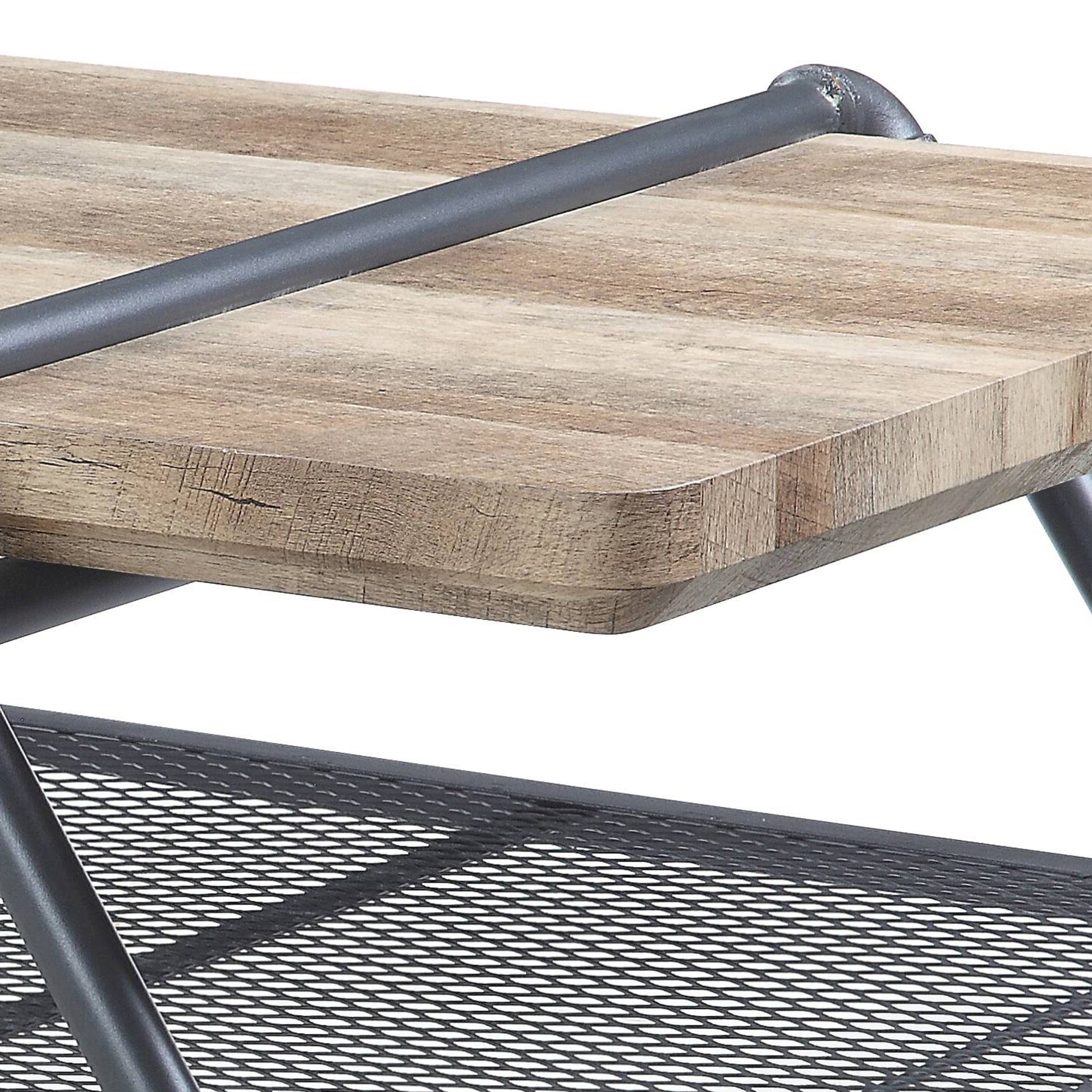 Oak And Sandy Grey 1 Shelf Coffee Table Oak Primary Living Space Shelves Rectangular Wood Metal Sled