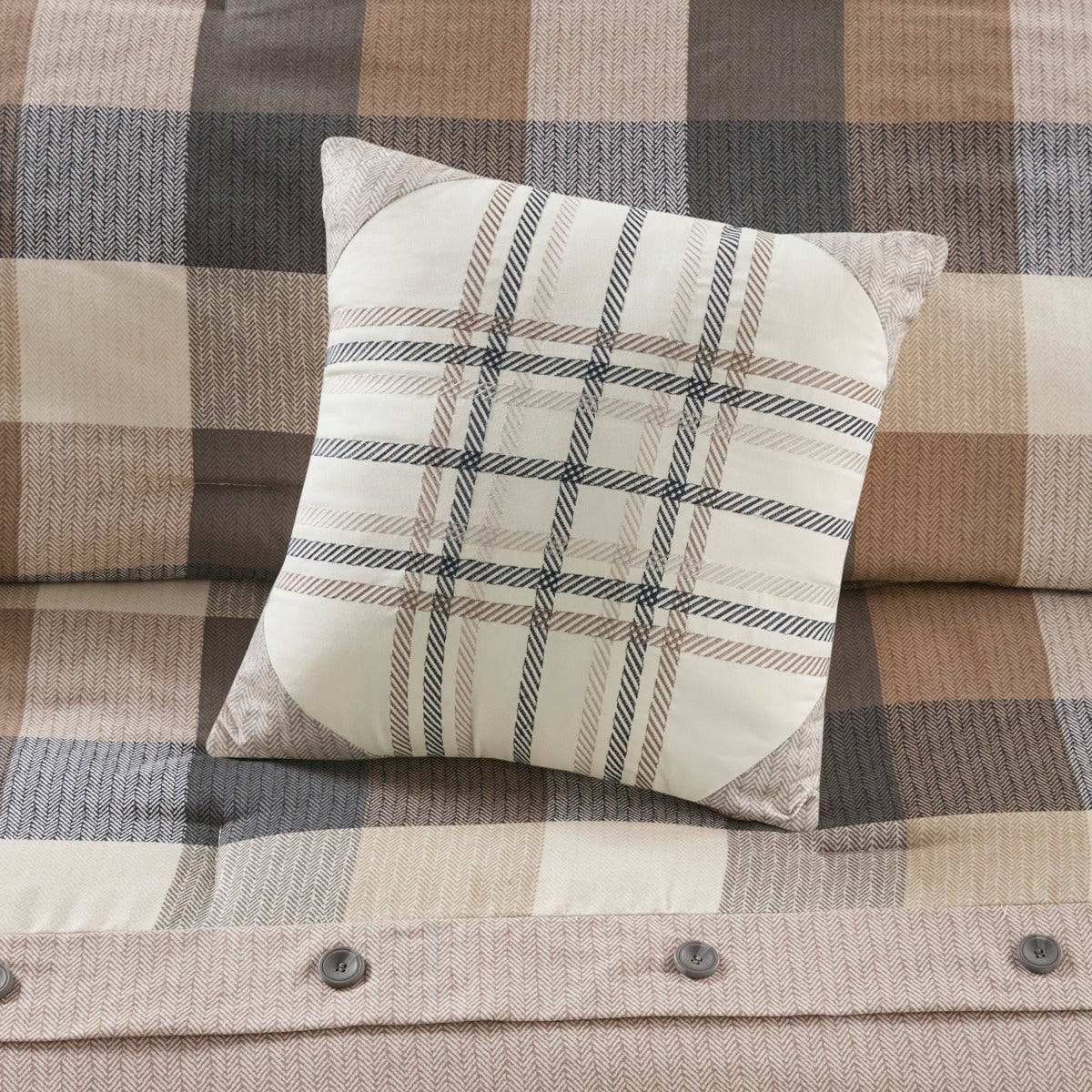7 Piece Herringbone Comforter Set Neutral King King Multicolor Polyester