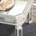 Silver Mirrored Coffee Table, Vintage Carved Elements, Rectangle Glass Tea Table With Mirrored Finish, Modern Center Table For Living Room And Office 24
