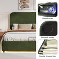 Upholstered Platform Queen Size Hydraulic Storage Bed, Lift Up Storage Bed With Rgb Led Light, Bluetooth Speaker, No Box Spring Needed, Lychee Velvet, Green Queen Green Velvet Fabric Metal