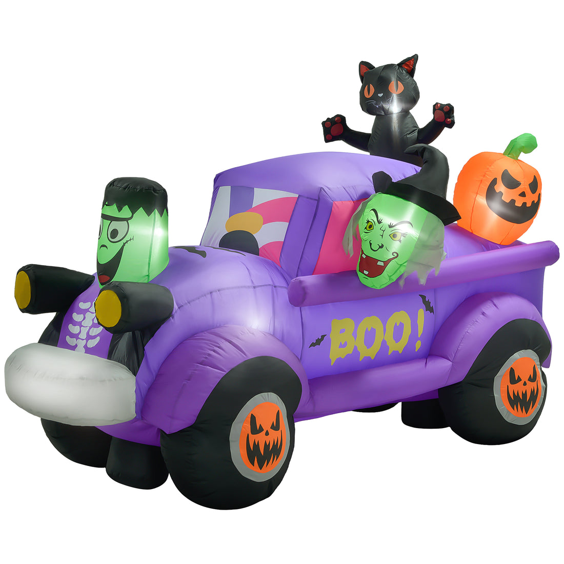 Outsunny 5Ft Witch Driving Halloween Inflatable Truck, Blow Up Outdoor Led Yard Display, Waterproof Multicolor Polyester