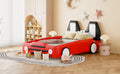 Twin Size Race Car Shaped Platform Bed With Wheels,Red Red Pu Leather