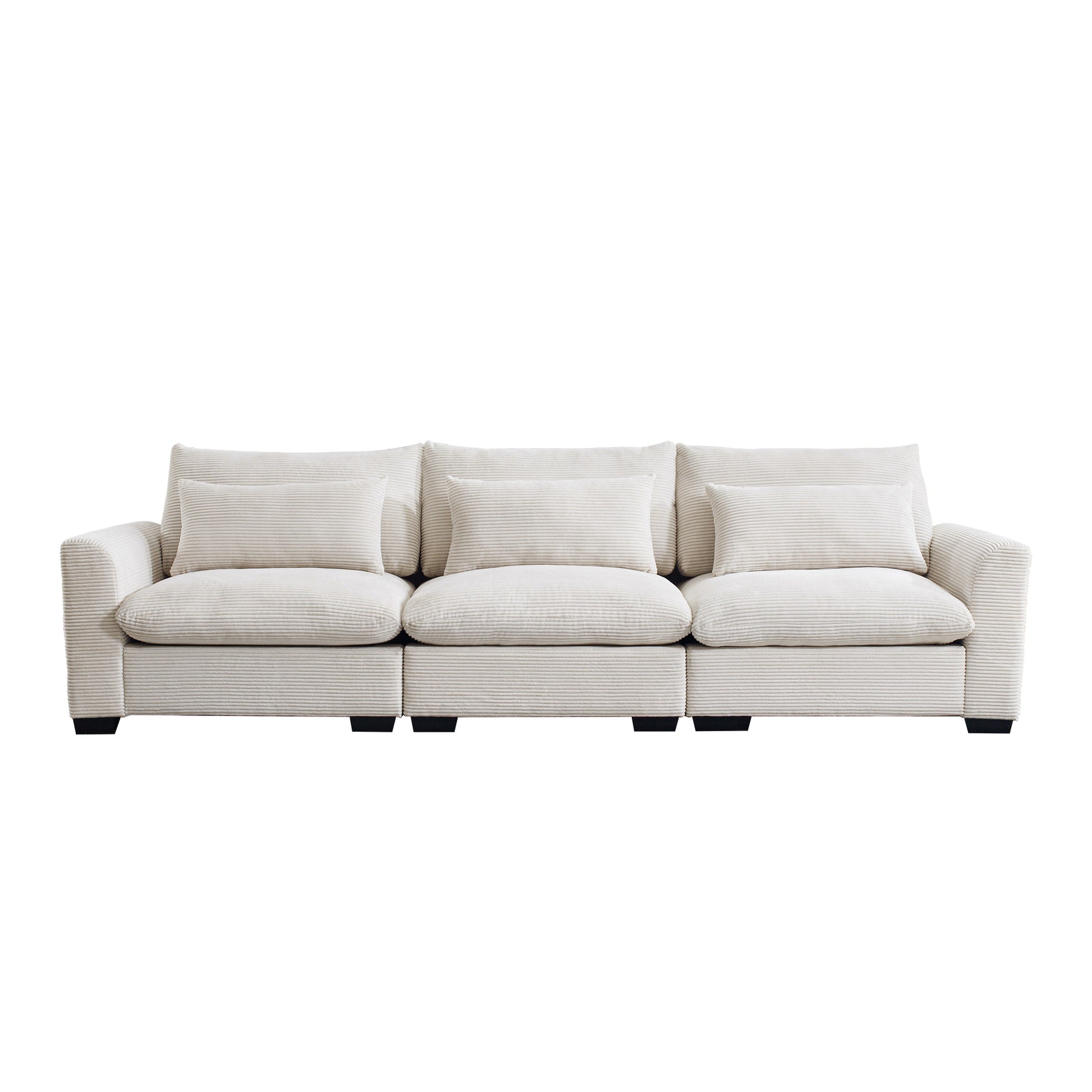 3 Seater Deep Seat Couches For Living Room, Wide And Deep Seat Comfy Living Roo Sofas With 3 Waist Pillows, Beige Corduroy Beige Corduroy 3 Seat