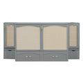 Queen Size Murphy Bed Wall Bed With Drawer And Rattan Decoration With 2 Storage Cabinets, One Set Of Sockets & Usb Ports, Pulley Structure Design, Gray Queen Gray Plywood