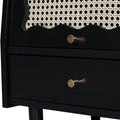 3 Pieces Bedroom Set With Queen Size Wooden Bed Frame, 1 Vintage Nightstand And 1 Makeup Vanity Set With Stool,Black Expected Arrival Time: 08.23 Queen Black 3 Piece Set Wood