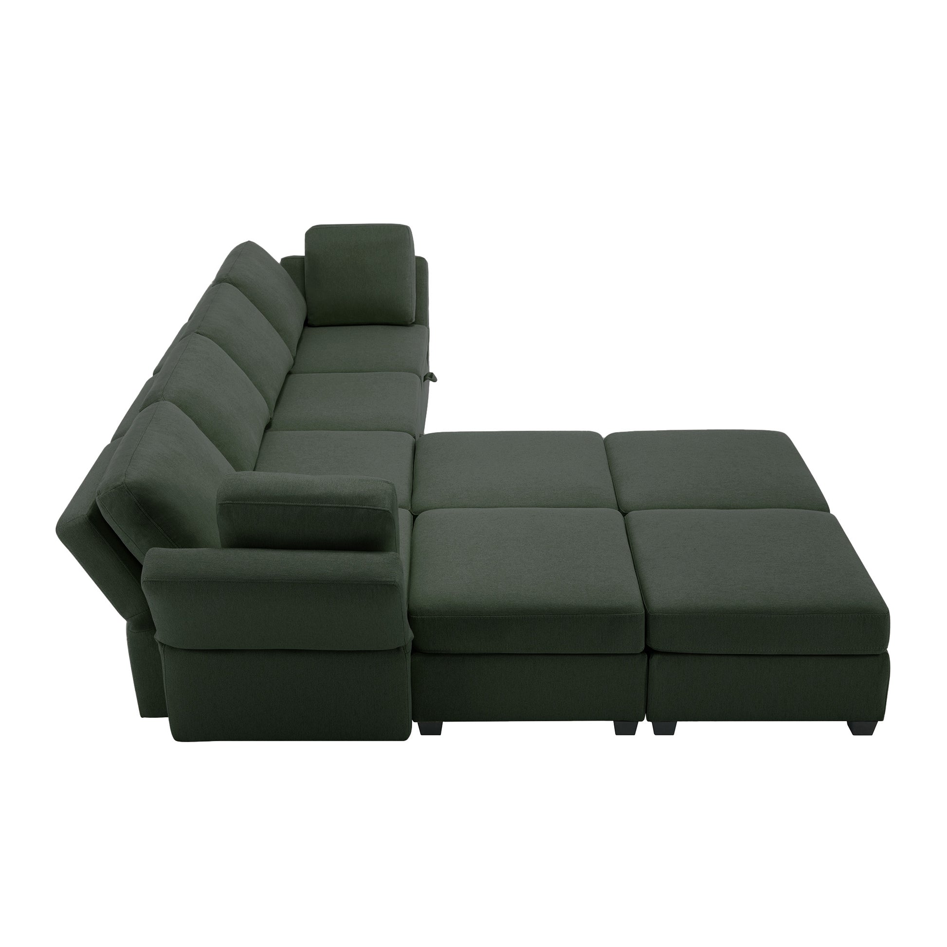 Modular Convertible U Shaped Sectional Sofa Couch With Storage Ottoman Corner Couch For Living Room, Adjustable Arms And Backs Green Green Polyester 4 Seat