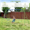 Outsunny Metal Swing Set With Glider, Two Swing Seats And Adjustable Height, Outdoor Heavy Duty A Frame Suitable For Playground, Backyard, Green Green Metal