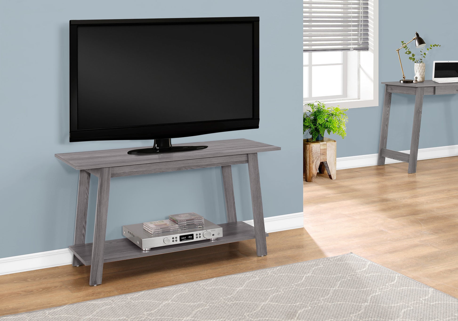 Tv Stand, 42 Inch, Console, Media Entertainment Center, Storage Shelves, Living Room, Bedroom, Grey Laminate, Contemporary, Modern Grey 80 89 Inches Particle Board