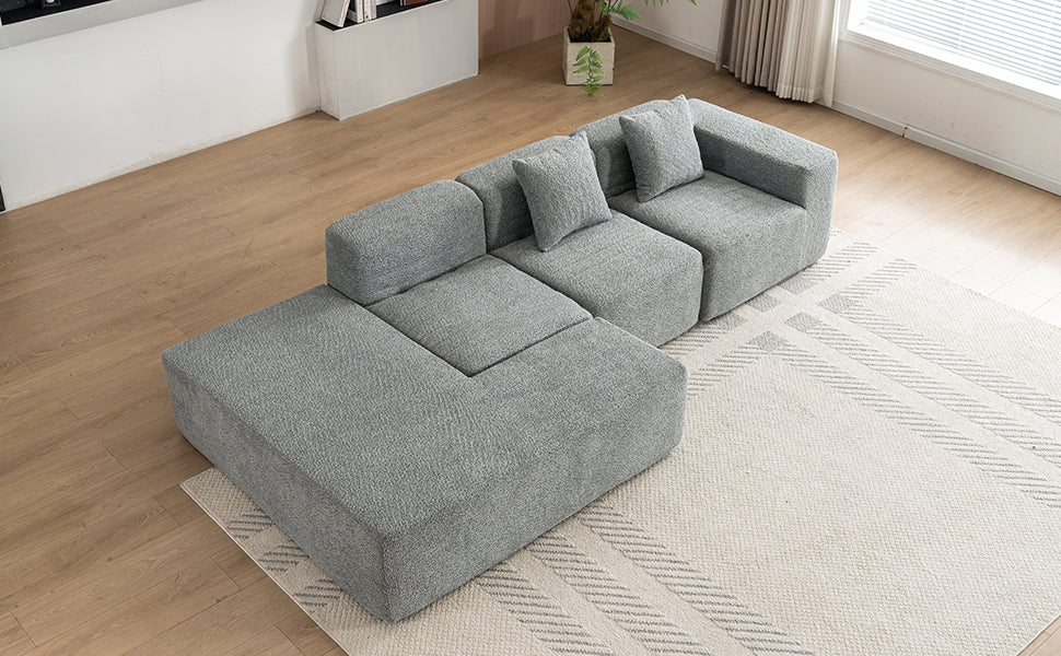 116.5" Sectional Sofa Full Compressed Sofa Couch Free Combined Sofa For Living Room, Grey Grey Foam Polyester 4 Seat