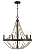 Starry Wood Chandelier Farmhouse Six Candle Light Wood Beaded Black Pendant Light For Dining Room Black,Clear,Wood Glass,Metal,Wood