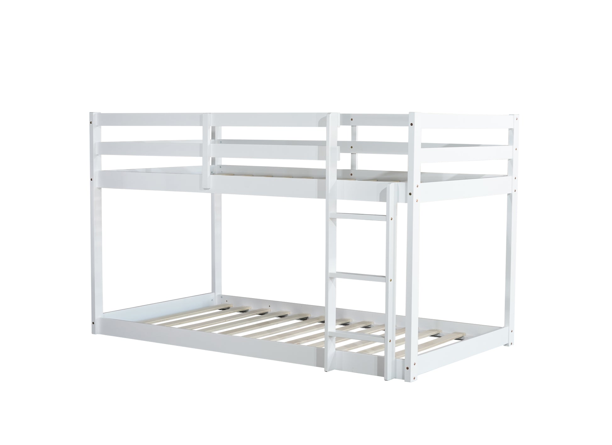 Solid Woodensolid Rubber Wooden Twin Over Twin Loft Bed With Ladder ,Upper And Bottom Bed Platforms Crafted With Strengthened Slats, White Twin White Rubber Wood