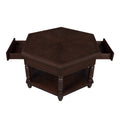 2 Tier Retro Hexagon Living Room Solid Wood Coffee Table With Shelf & Drawer, 36'' Mid Century Center Coffee Table For Living Room, Office. Light Espresso Light Espresso Pine