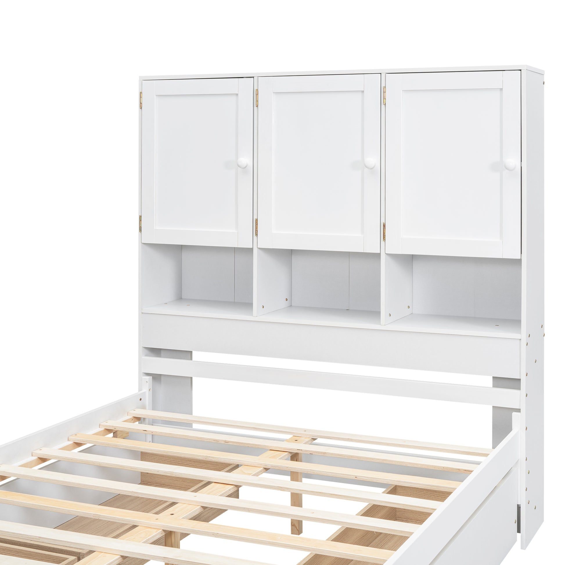 Full Size Platform Bed With Storage Headboard And 4 Drawers, White Box Spring Not Required Full White Wood Bedroom Bed Frame Solid Wood Mdf
