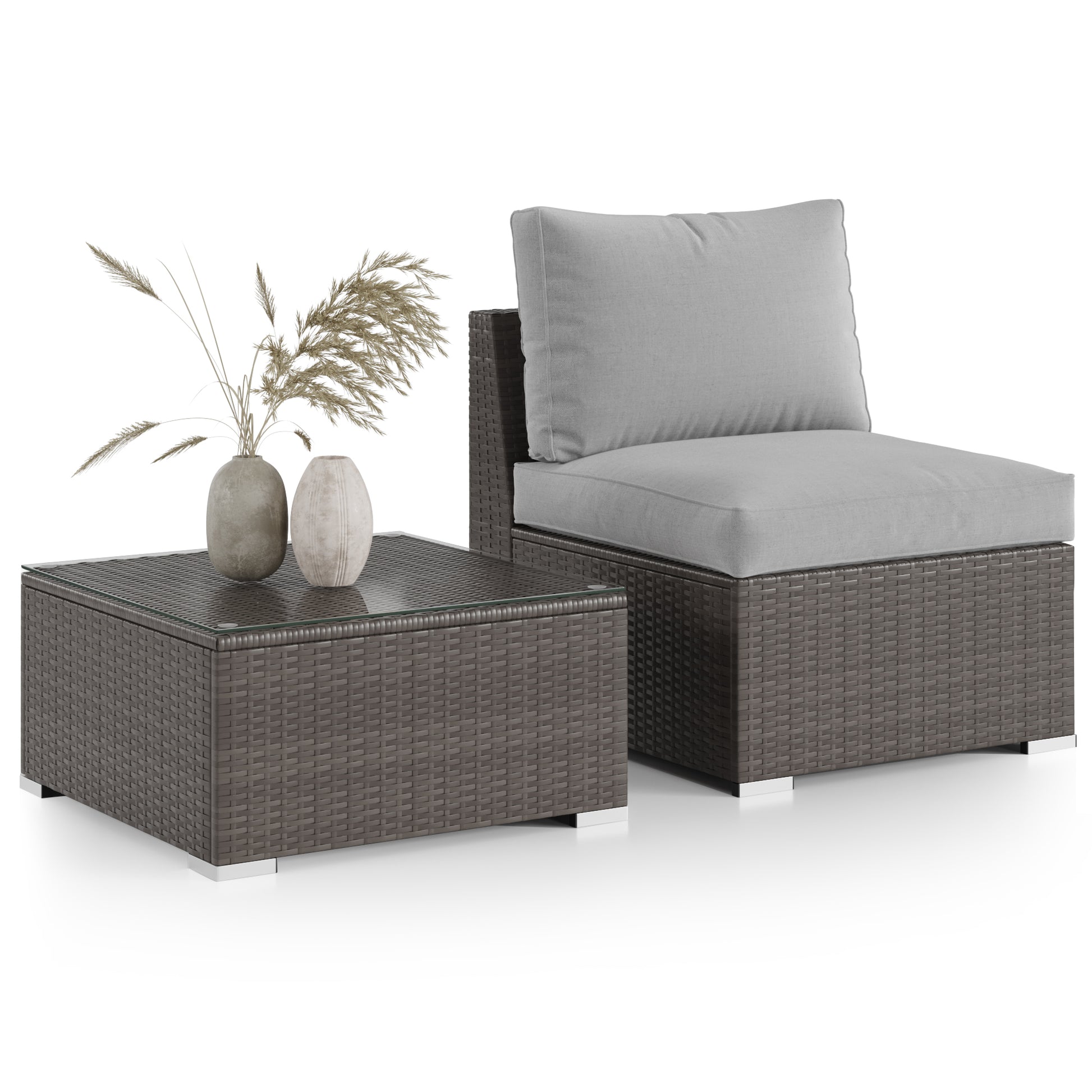 2 Pieces Patio Furniture Sets With Coffee Table Pe Rattan Water Resistance Grey Light Grey Pe Rattan Iron