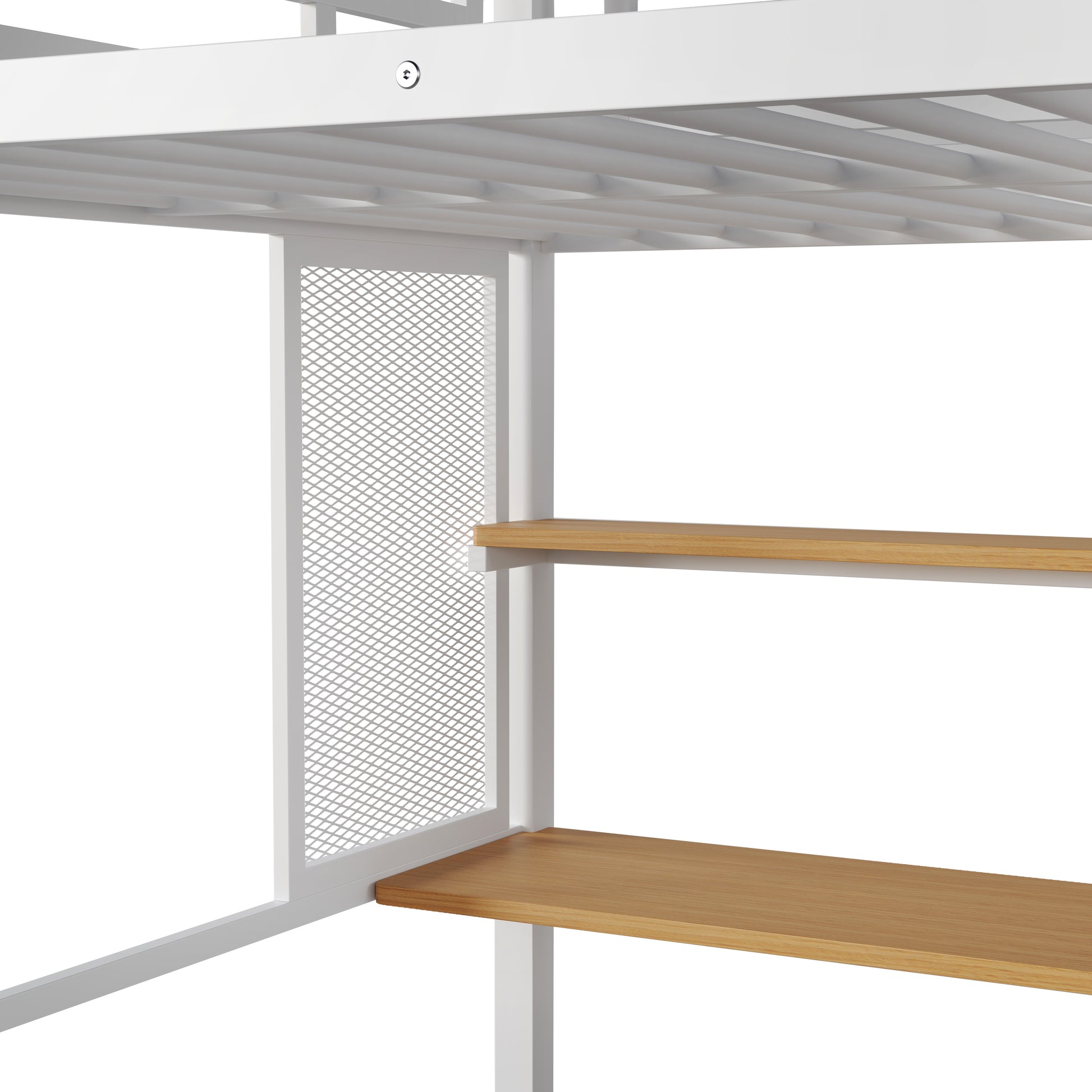 Full Size Metal Loft Bed With Wardrobe, Desk, Storage Shelves, White Expected Arrival Time: 10.3 Box Spring Not Required Full White Metal Mdf Metal