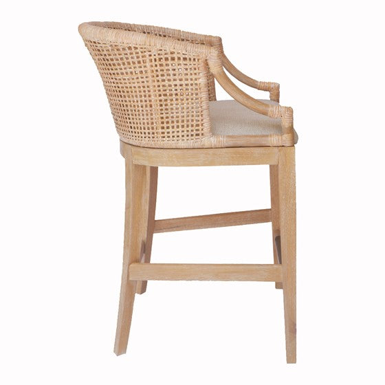 Handcrafted Rattan Counter Stool 25" H Natural Whitewash Polyester