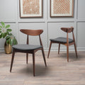 2 Pieces Dining Chairs, Solid Wood, Charcoal Charcoal Fabric