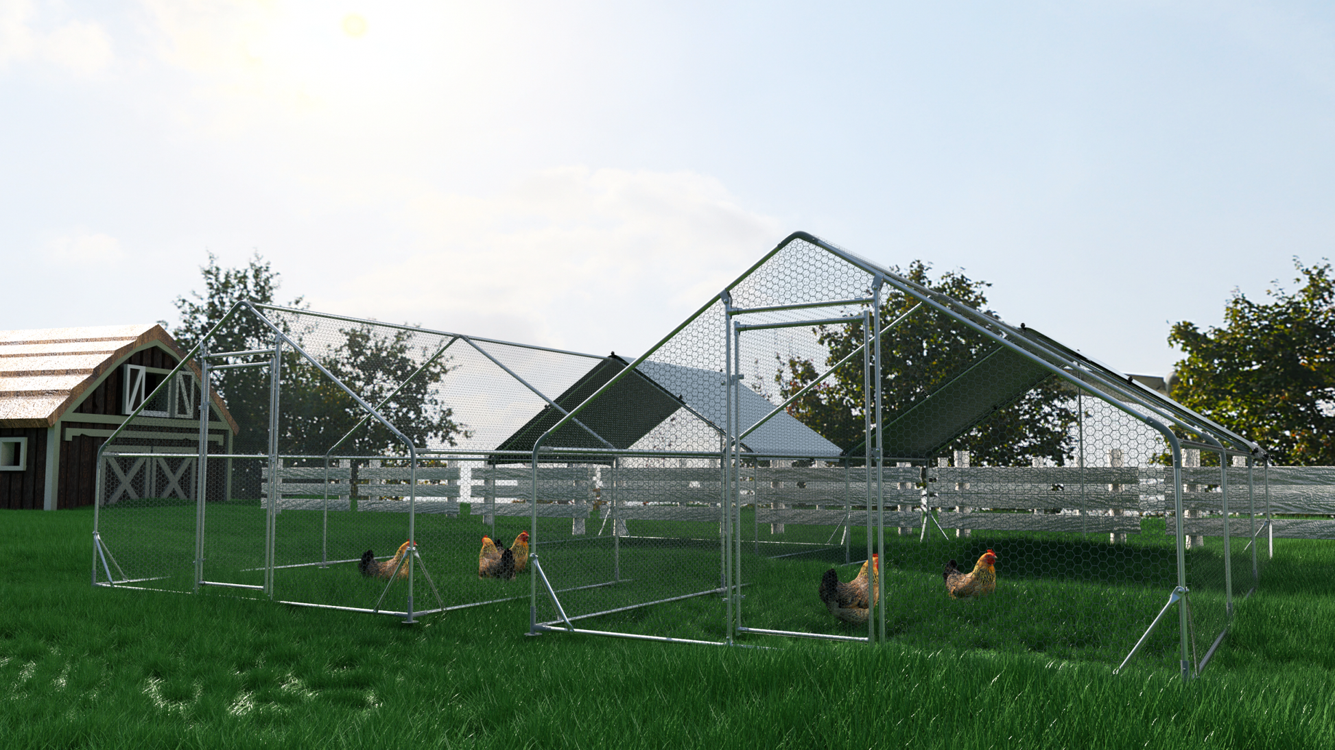 Large Metal Chicken Coop Walk In Poultry Cage Hen Run House Rabbits Habitat Cage Spire Shaped Coop With Waterproof And Anti Ultraviolet Cover 19.7' L X 9.8' W X 6.4' H Silver Metal