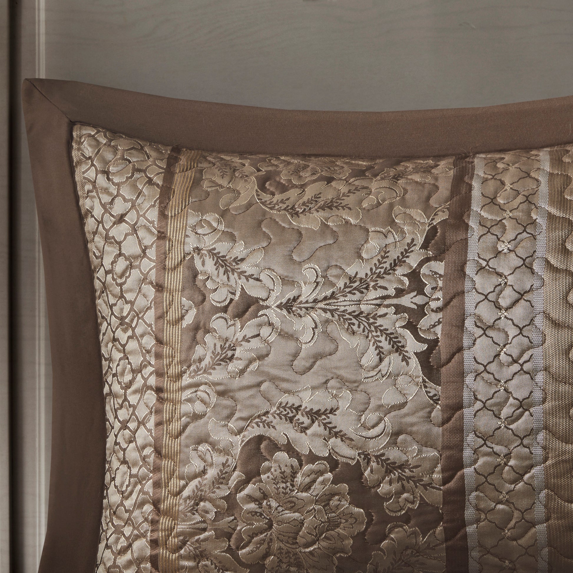 5 Piece Reversible Jacquard Bedspread Set Brown Gold Queen Queen Brown Gold Microfiber