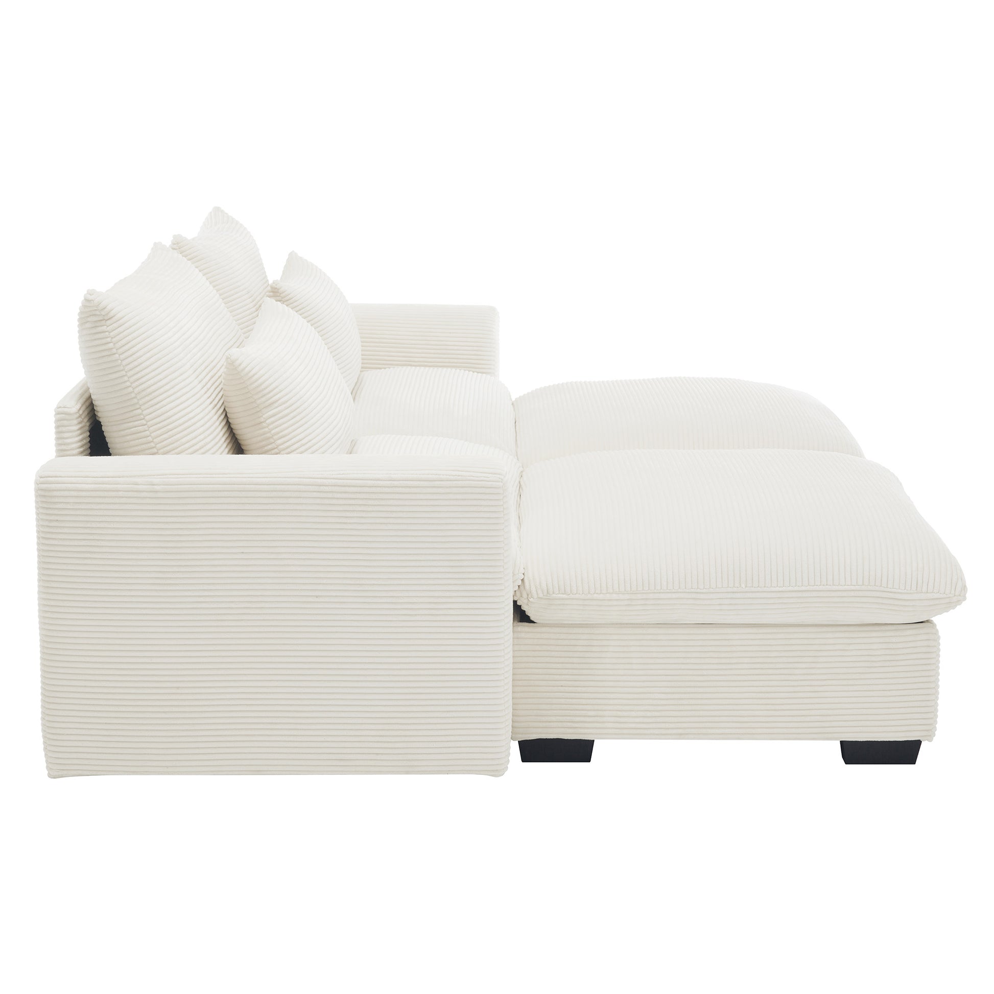 Corduroy Two Seater Sofa With 2 Storage Footrest, 2 Seater Sectional Deep Seat Sofa,Comfy Couches For Living Room ,Beige Sofa Beige Corduroy 2 Seat