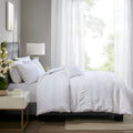 4 Piece Cotton Seersucker Duvet Cover Set King White Cotton