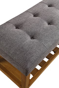 Charla Gray Fabric & Oak Finish Bench Gray Fabric,Synthetic Wood