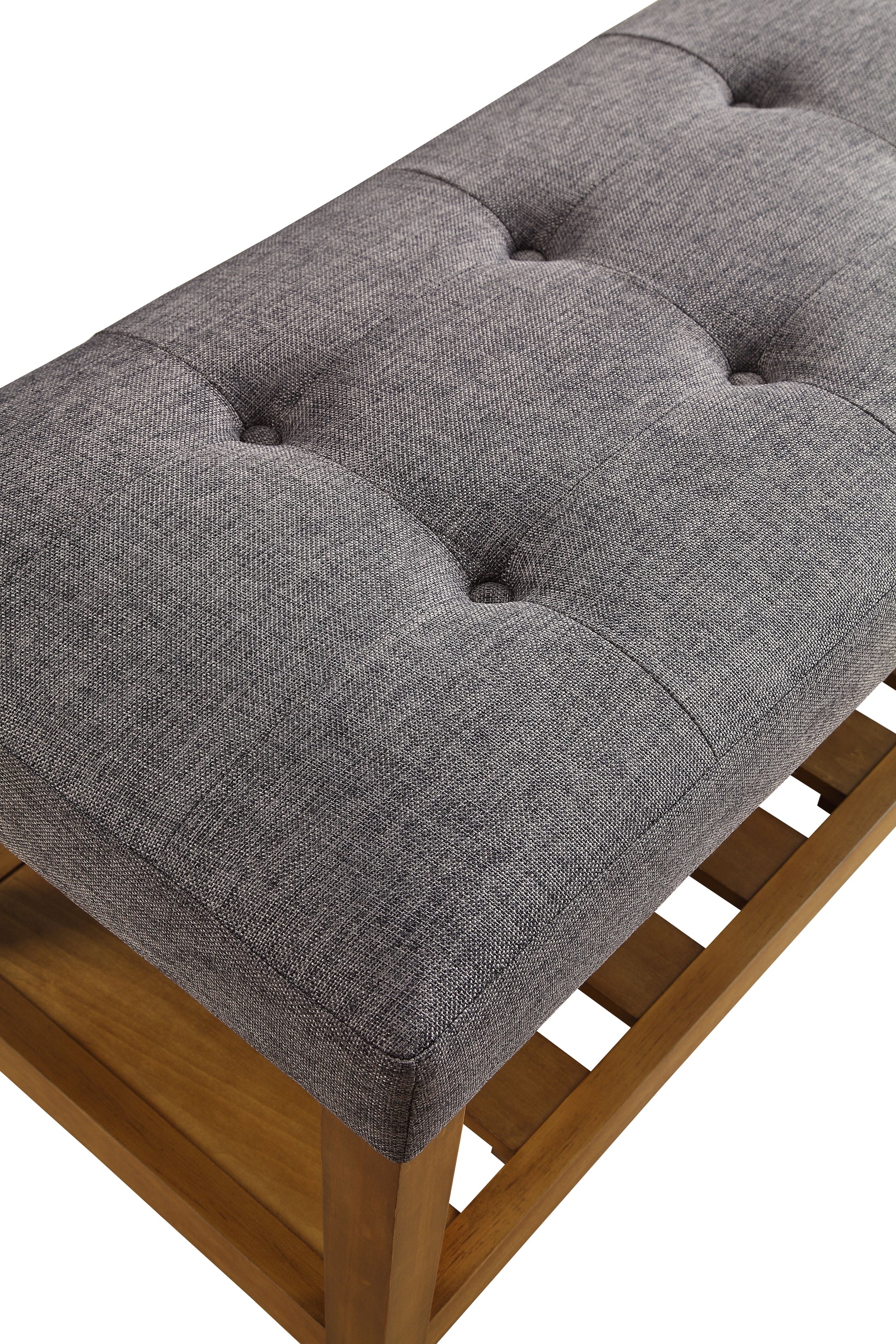 Charla Gray Fabric & Oak Finish Bench Gray Fabric,Synthetic Wood