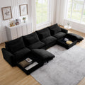 Big Deep Seat U Shaped Corduroy Sectional Couches For Living Room, 4 Seater Sofa Couch With 2 Storage Footstool And 4 Waist Pillows Corduroy, Black Black Corduroy 4 Seat