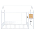 Full Size Metal Bed House Bed Frame With Desk, Shelves, Power Outlets And Usb Ports, White Full White Metal