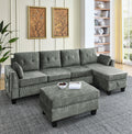 Sectional 3 Seaters Sofa ,Double Sided Multi Functional Footstool, Storage Matnon Slip Leg, Two Pillows, Velvet, Light Grey Light Grey Velvet 3 Seat