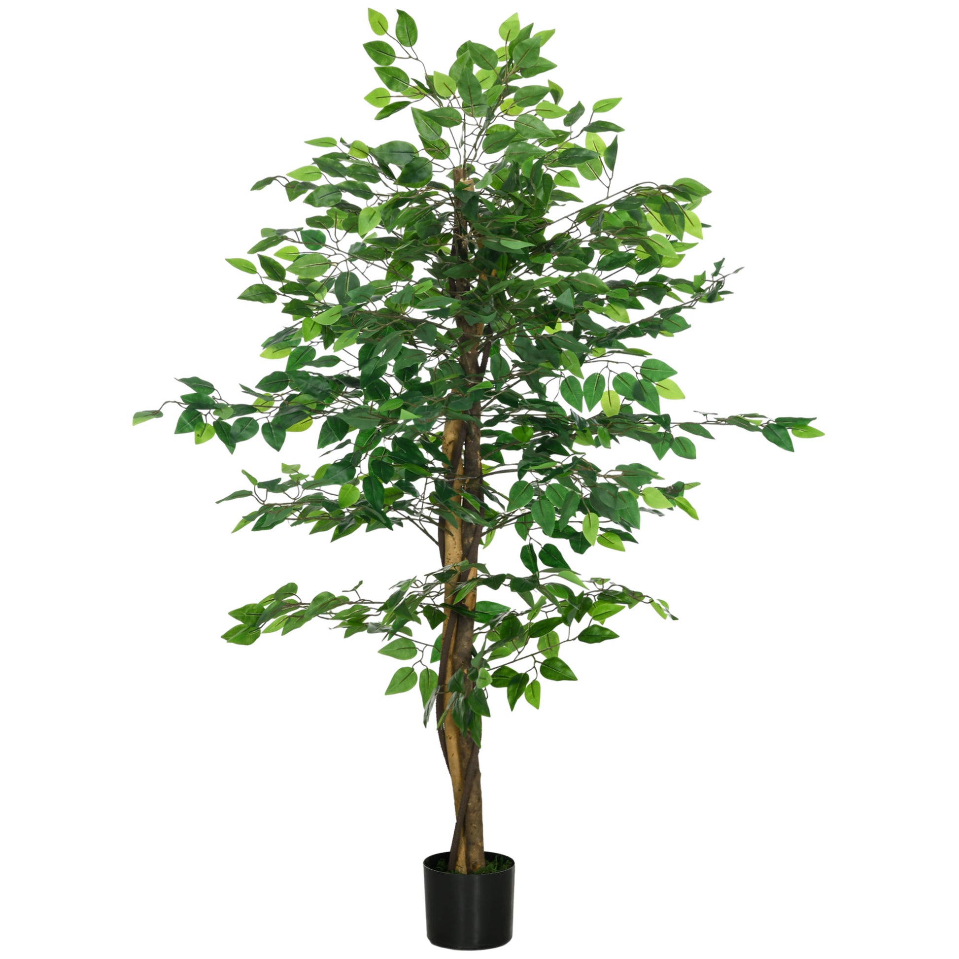 Homcom 5Ft Artificial Ficus With Pot, Indoor Outdoor Fake Plant For Home Office Living Room D Cor Green Plastic