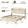 Storage Headboard ,Full Size With Rf Led Lights Box Spring Not Required Full Beige Wood Brown Bedroom American Design Poplar Bed Frame Metal & Wood Polyester Fabric