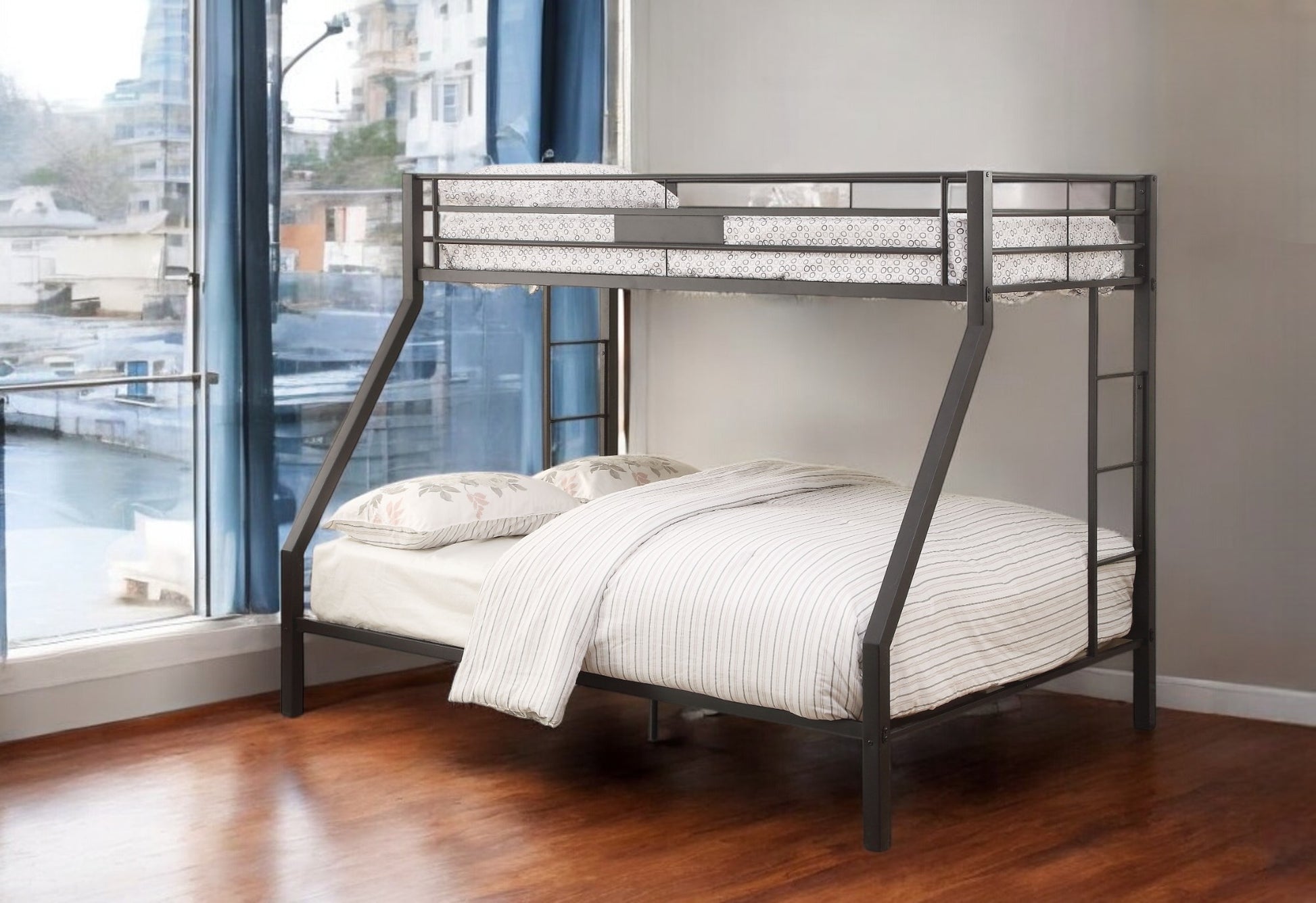 Limbra Sandy Black Finish Twin Xl Queen Bunk Bed Black Metal