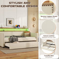 Twin Size Daybed With Trundle, Upholstered Daybed With Charging Station And Led Lights, Beige Twin Beige Pu Leather