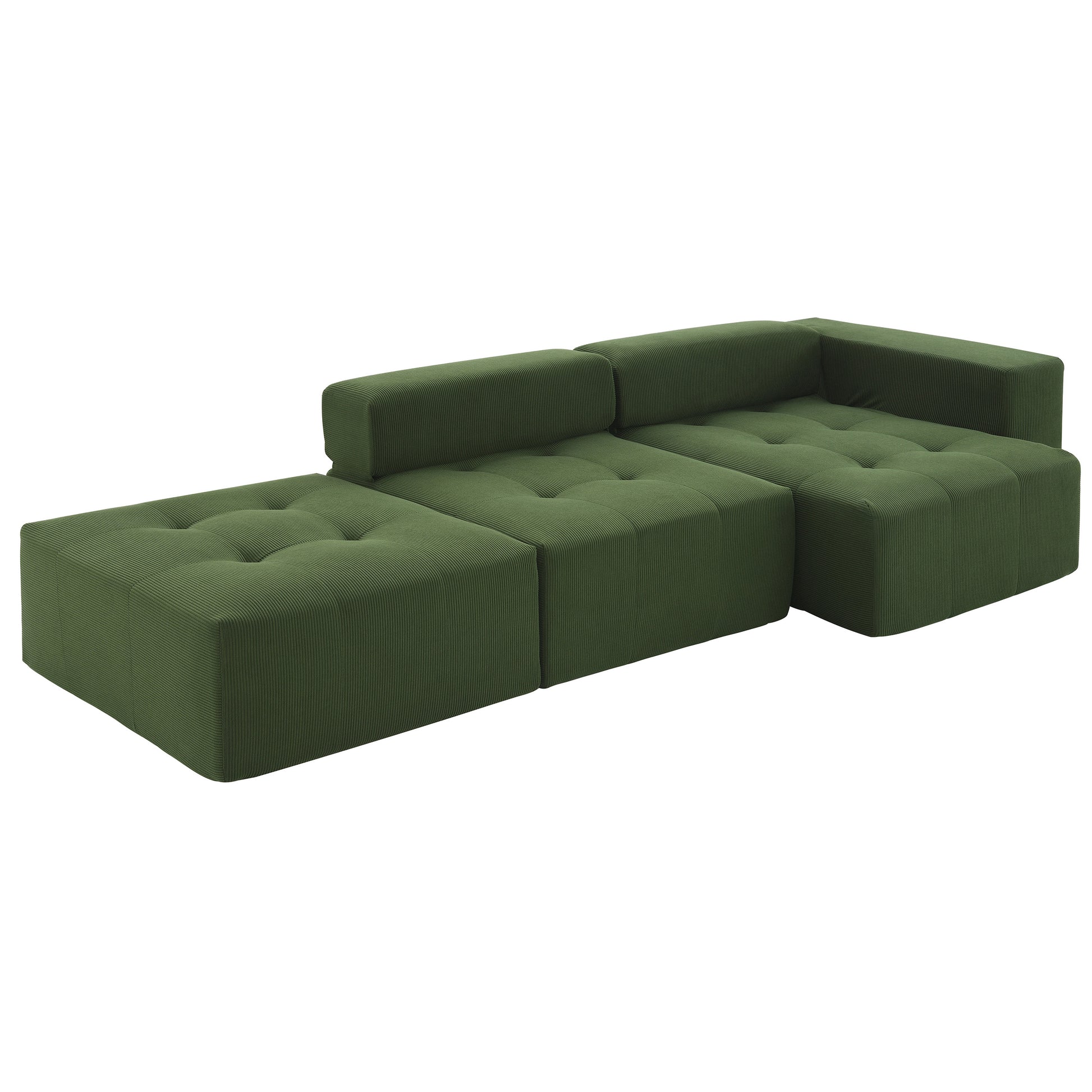 105.5'' L Shaped Modular Sectional Sofa,Minimalist Corduroy Floor Couch Set,Convertible Foam Filled Cloud Couch For Living Room,3 Pc Free Combination,No Assembly Required,3 Colors Green Corduroy 4 Seat