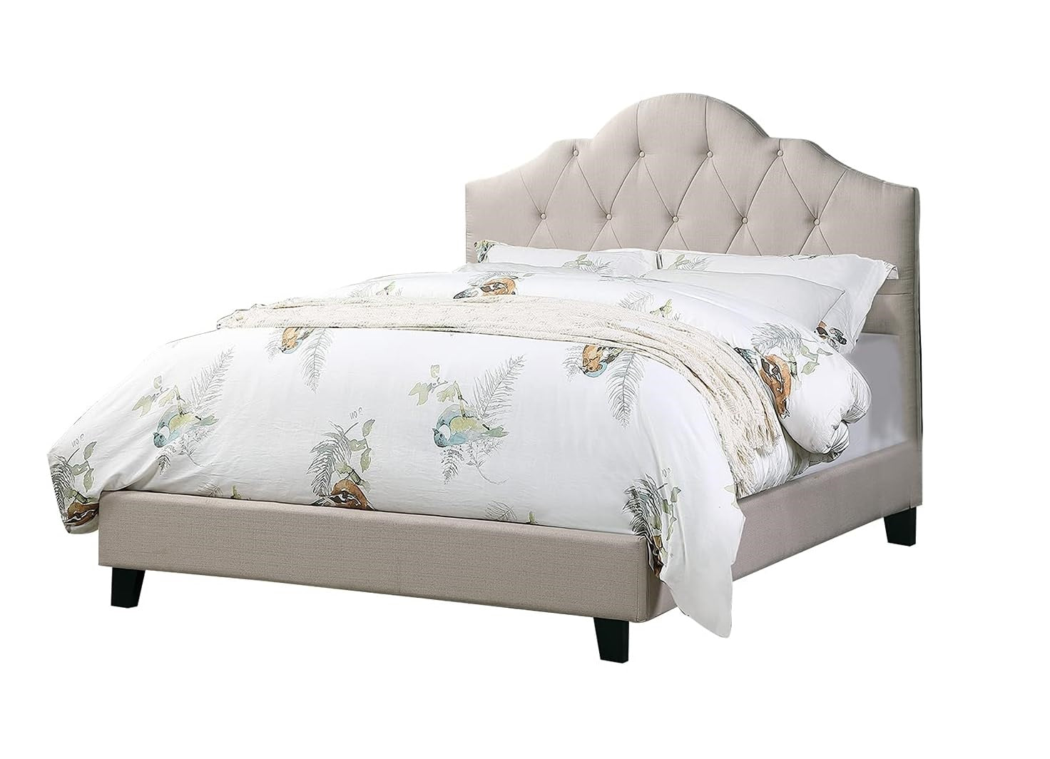 Contemporary 1Pc Queen Size Bed Adjustable Hb Light Brown Polyfiber Tufted Upholstered Wooden Bedframe Bedroom Furniture Box Spring Not Required Queen Light Brown Espresso Wood Bedroom
