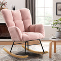 Teddy Fabric Rocking Chair, Modern Rocking Accent Chair For Nursery, Living Room, Bedroom, Pink Metal Pink Bedroom Foam Wipe Clean Modern Rocking Chairs Foam Wood Metal